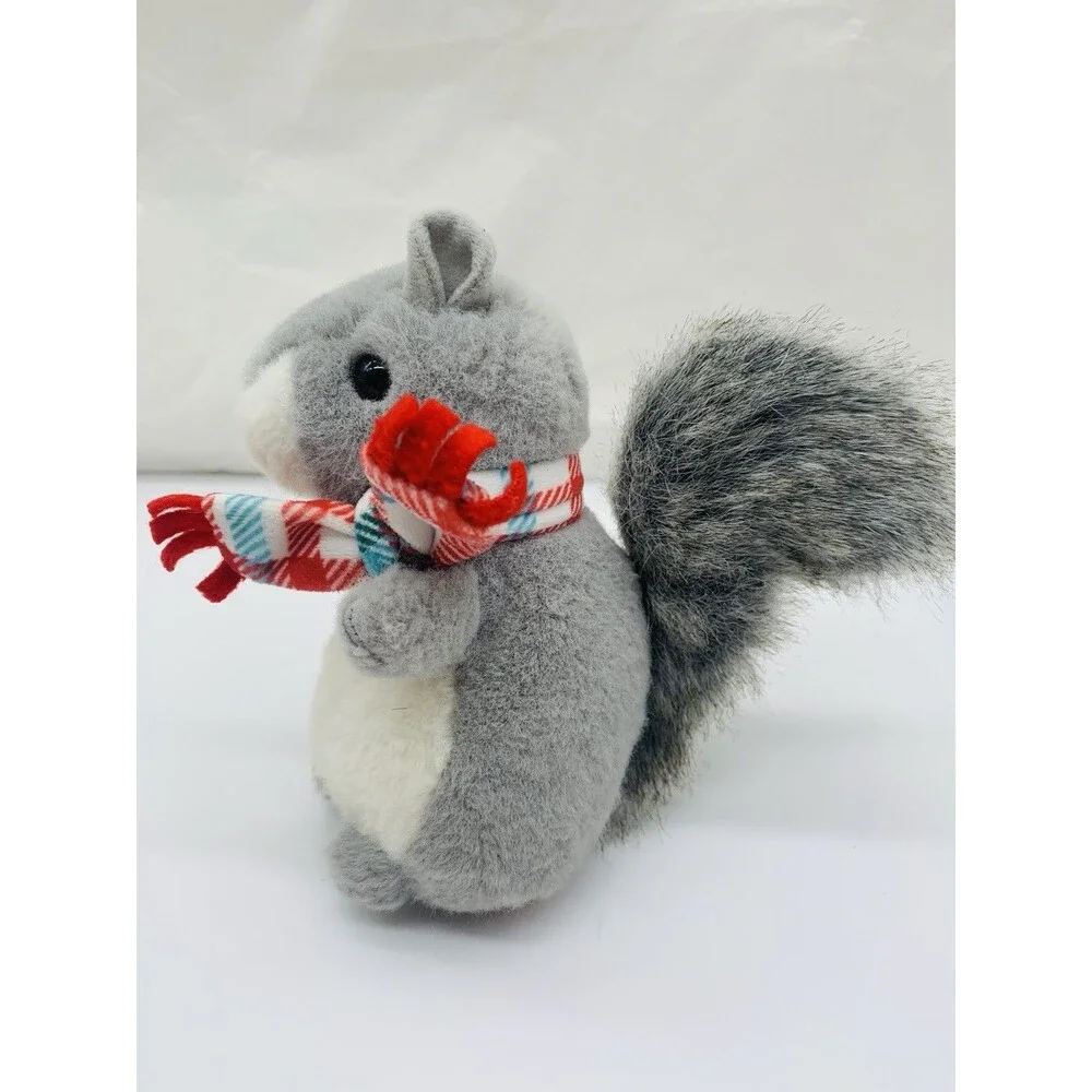 Douglas Winter Friends Plush Grey Squirrel with Plaid Scarf 6” Stuffed Animal